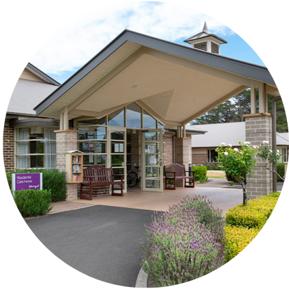 Warrigal building entrance in a circle template