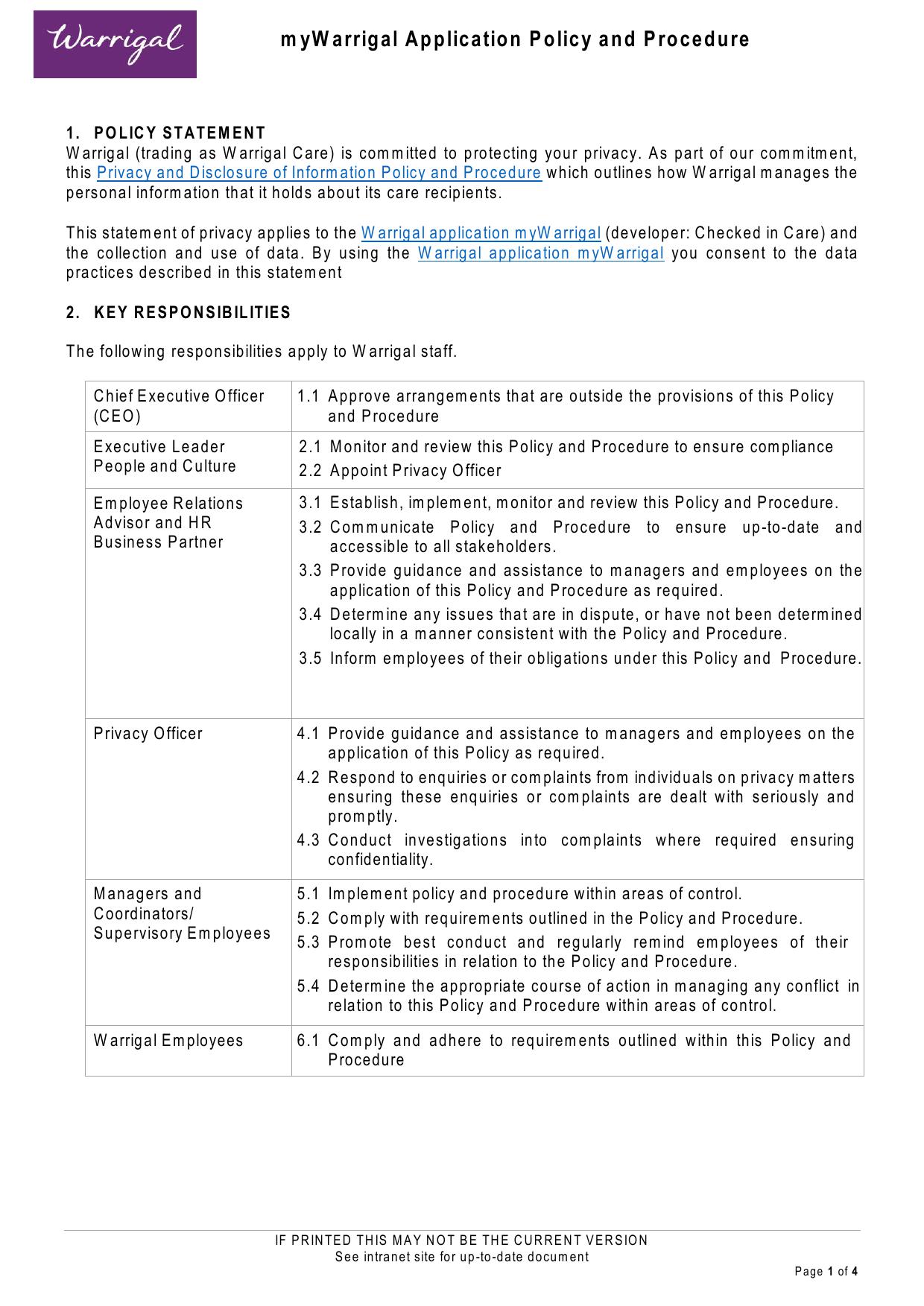 0324_1. myWarrigal App Policy and Procedure